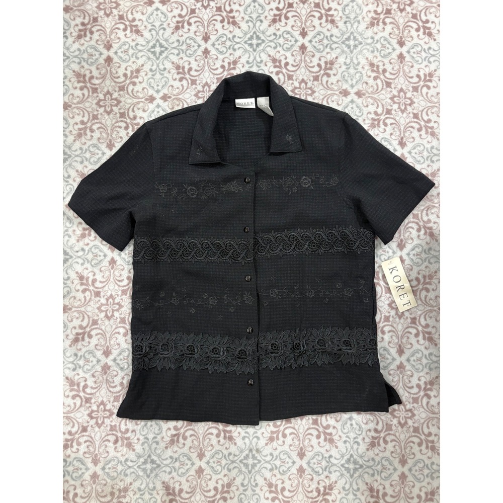 Koret Last Tango Black Lace Embroidered Button Front Shirt NWT Small 1220495